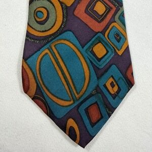 Vintage Monsieur Givenchy Silk Necktie Geometric Abstract Teal Purple Orange EUC